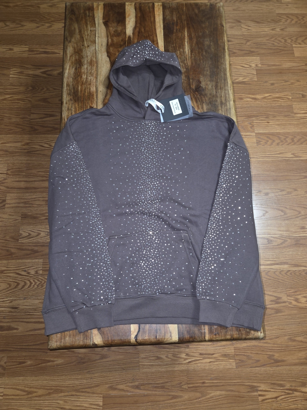 Verselli Men's Dark Brown Designer Studded Pullover Hoodie